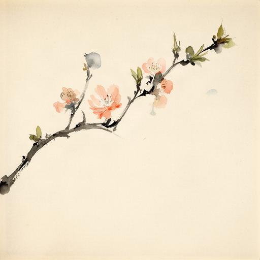 Delicate Japanese-inspired watercolour study of a branch with open paper space