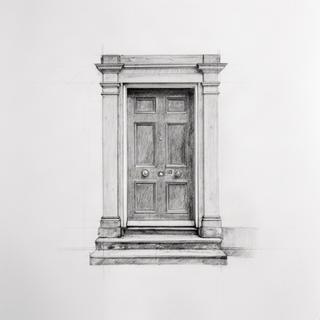 Teen artist's graphite study of a Dublin doorway on white paper